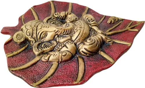 Miniatura 2 de Lord Ganesh / Ganesha / Ganpati On Red Paan Patta - Colgante de pared decorativo para decoración del hogar y la oficina, Feng Shui, Vastu, escultura