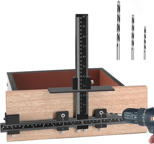 Miniatura 8 de King&Charles Plantilla de herrajes para gabinete, plantilla de manija de gabinete con 3 brocas de taladro de madera de punta, uso para manijas
