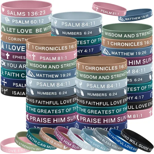 Minatee 60 pulseras religiosas de silicona a granel con versículos bíblicos, pulseras motivacionales de goma cristiana, pulseras de Jesús, regalos