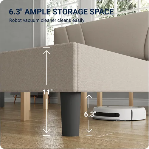Miniatura 5 de Avenco - Base de cama tamaño matrimonial con plataforma tapizada y cabecera ajustable, soporte de listones de madera, fácil montaje, no necesita