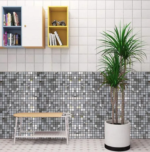 Miniatura 6 de 10 hojas autoadhesivas de mosaico de aluminio para despegar y pegar, paneles de pared 3D para cocina y baño (12 x 12 pulgadas, bronce)