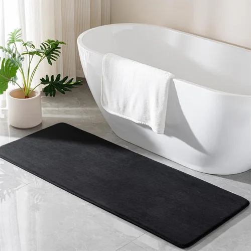Miniatura 7 de Alfombra de baño de espuma viscoelástica negra, alfombra de baño larga y estrecha, alfombra de baño de microfibra antideslizante, suave, absorbente