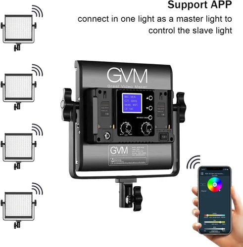 Miniatura 5 de GVM - Kit de iluminación LED RGB de video de estudio 800D con panel, control de aplicación para iluminación de fotografía de YouTube, 3200K-5600K, 8
