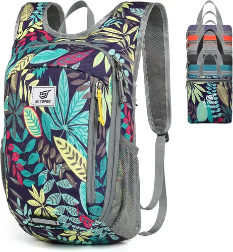 SKYSPER Mochila Pequeña de Día 10L Mochila de Senderismo Plegable Ligera Mochila de Viaje de Día para Mujeres y Hombres Hoja