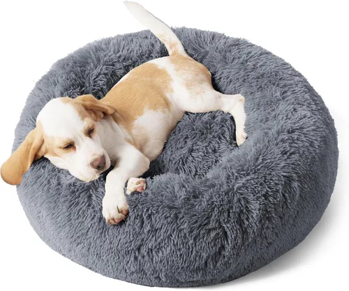 Bedsure - Cama relajante para perro pequeño, lavable, tipo dona, cama para gato, antideslizante, redonda, afelpada, mullida, piel sintética, para