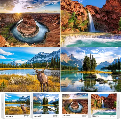 Miniatura 10 de Rompecabezas de 1000 piezas, paquete de 4, rompecabezas para adultos, Zion y Yellowstone y el Parque Nacional del Gran Cañón, rompecabezas