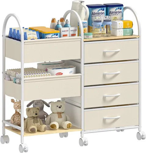 Miniatura 8 de Carrito organizador de pañales para bebés con ruedas, carrito de pañales rodante de 4 niveles con separadores y cajones, almacenamiento de guardería