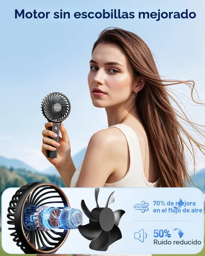 Miniatura 3 de SWEETFULL Ventilador portátil de mano, batería recargable de 5000 mAh, viento de 6 velocidades, pantalla digital LED, mini ventilador de viaje Negro