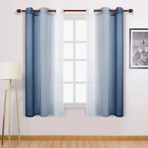 Miniatura 111 de DWCN Cortinas Transparentes de Lino Sintético Negro Degradado Ombré - Cortinas Semi Transparentes de Gasa con Ojales en la Parte Superior