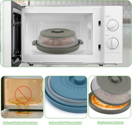 Miniatura 4 de Juego de 2 cubiertas de placa de salpicaduras para microondas para alimentos con alfombrilla base, tapa protectora de salpicaduras de silicona