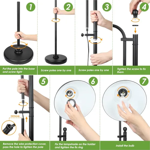 Miniatura 7 de Lámpara de pie industrial Coucrek, lámparas rústicas de 3 temperaturas de color en bronce envejecido, altura ajustable y luces de lectura