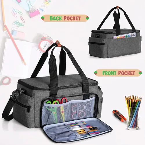 Miniatura 3 de LUXJA Bolsa de manualidades de gran capacidad con correa para el hombro, bolsa de manualidades para arte, álbumes de recortes o suministros de Negro