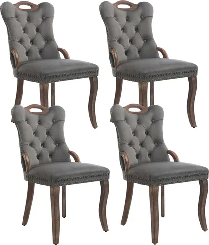 Miniatura 51 de Shenyon Juego de 2 Sillas de Comedor de Terciopelo Gris, Sillas de Comedor Tapizadas con Ribete de Anilla Trasera y Patas de Madera Maciza, Sillas