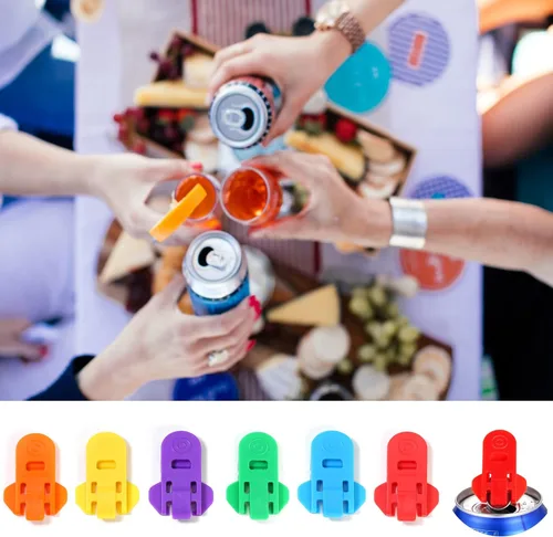 Miniatura 6 de Abrelatas manual fácil, paquete de 6 abridores de latas de cerveza de soda colorida y protector de latas de bebidas, escudos de plástico de alta