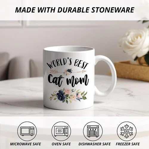 Miniatura 2 de Taza de café de cerámica con diseño de "Cat Mom", los mejores gatos del mundo, regalos para mamá y gato