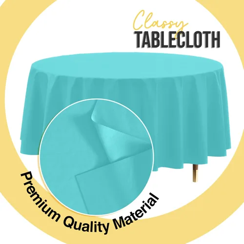 Miniatura 4 de Exquisite 66% Thicker Premium Aqua Round Tablecloth 0.5 Mil 6 Pack Plastic Table Cloth Disposable 84 Inch Round Plastic Tablecloth Won't Tear Easily