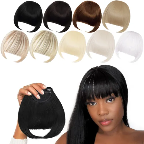 Miniatura 9 de Extensión de cabello rubio ceniza, clip de flequillo francés, grueso y natural, flequillo ordenado, flequillo recto con fleco con sienes, una pieza