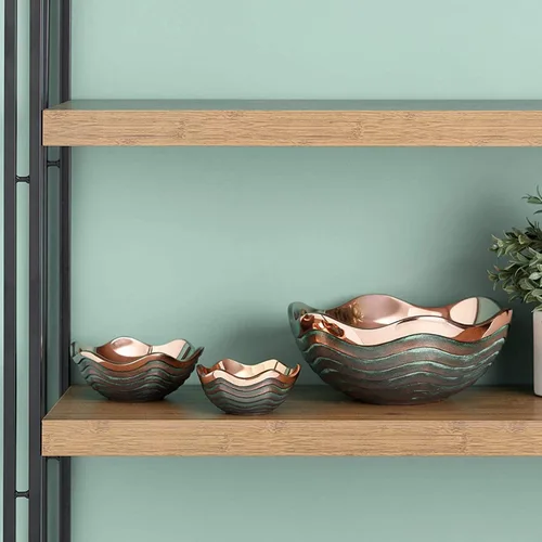 Miniatura 6 de Tazón Nambé Copper Canyon – Tazón decorativo de cobre con acento de 4.5 pulgadas y pátina verdegris, diseño escultórico de borde festoneado