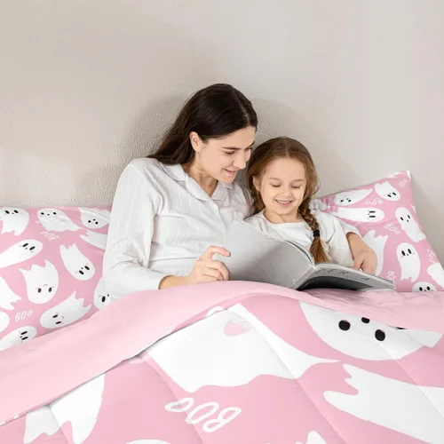 Miniatura 3 de Castle Fairy Happy Halloween - Juego de edredón para niños, tamaño individual, juego de ropa de cama con diseño de fantasmas de dibujos animados