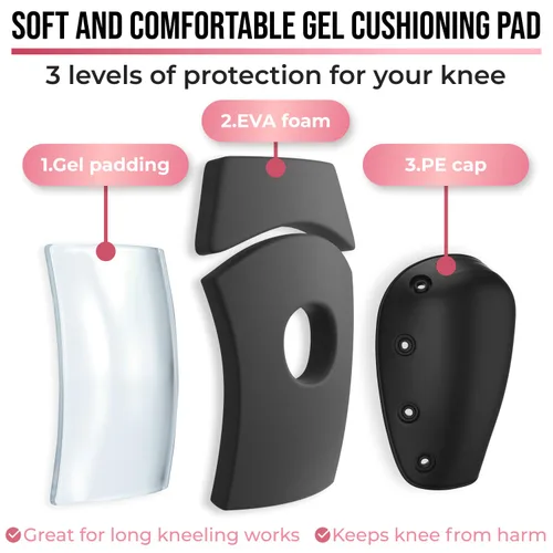 Miniatura 5 de PRO - Rodilleras estilo constructor para mujer con 3 niveles de protección, rosa, 1 par, tapa de plástico de soporte plano y cierres ajustables
