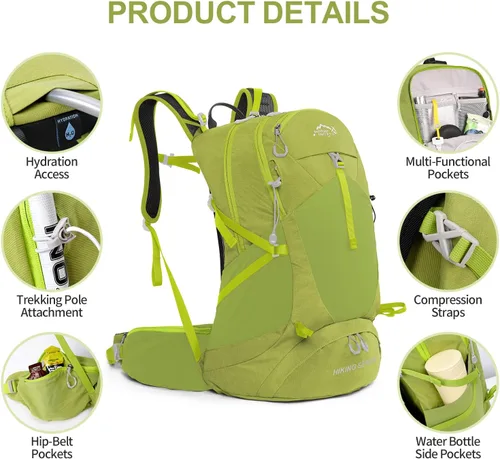 Miniatura 3 de IX INOXTO Mochila de senderismo, 26L/40L, impermeable, con bolsa de agua de 3 litros y cubierta para lluvia, mochila ligera de viaje para campamento