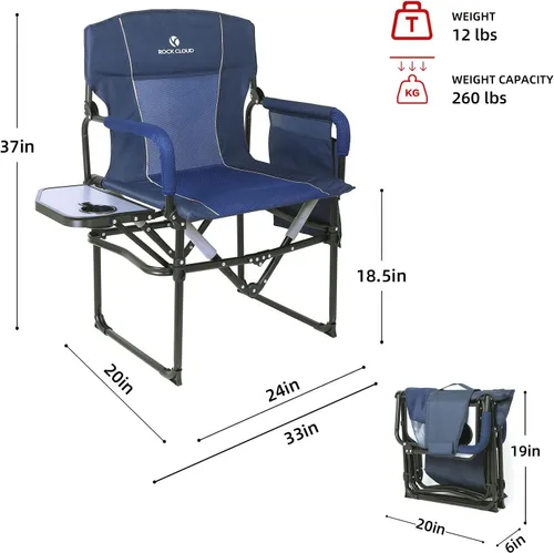 Miniatura 3 de ROCK CLOUD Paquete de 2 sillas plegables de camping con bolsillo de almacenamiento y mesa auxiliar, sillas de campamento portátiles compactas