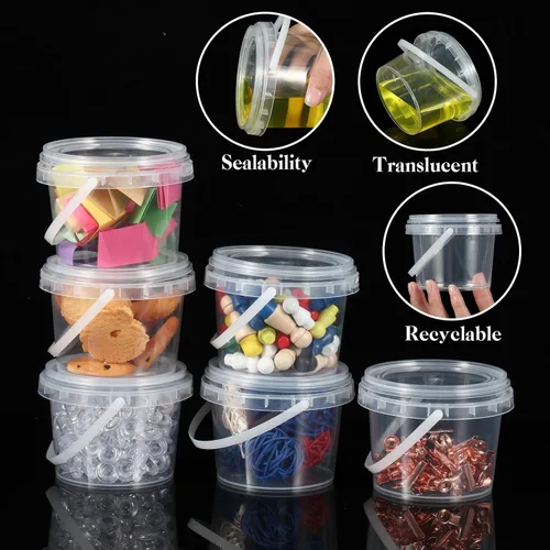 Miniatura 4 de Maxcheck 100 piezas de recipientes transparentes a granel con tapas y asas, recipientes de almacenamiento transparentes de plástico, mini estuche