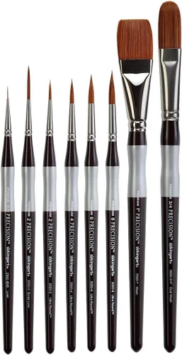 KINGART 1070C Premium 8 Pc. pinceles de pintura acrílica de precisión para artistas, mango corto y cómodo, pelo sintético Taklon para pinturas