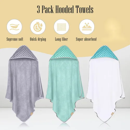 Miniatura 2 de CORAL DOCK Paquete de 3 juegos de toallas de baño con capucha para bebé, ultraabsorbentes, artículos esenciales para bebé para recién nacido niño