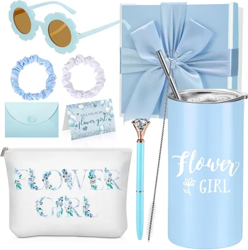 Sieral Juego de 9 Piezas de Regalos de Propuesta para Niña de Flores, Vaso Personalizado para Niña de Flores con Pajita, Caja de Regalo para Novia,