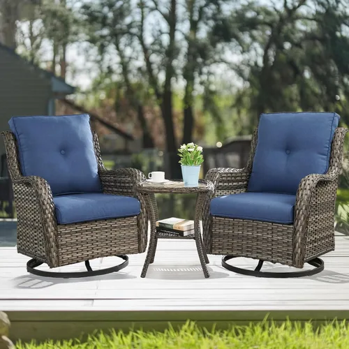 Miniatura 63 de HUMMUH Sillas Mecedoras Giratorias de Mimbre para Patio Exterior con Respaldo Alto, Sillas Deslizantes de Ratán PE, Juego de Muebles de Patio de 4