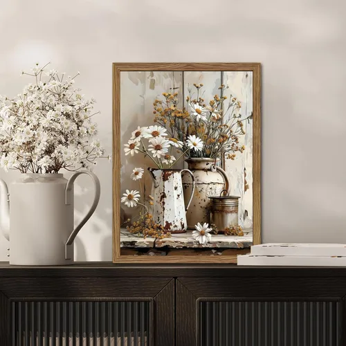 Miniatura 4 de Arte de pared campestre, cuadros decorativos de pared estilo granja, impresiones en lienzo de margaritas rústicas, pinturas de arte de regadera