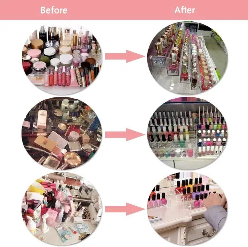 Miniatura 3 de Soportes de exhibición de acrílico de 3 niveles para aceites esenciales, organizador de lápiz labial, esmalte de uñas, estante para tocador
