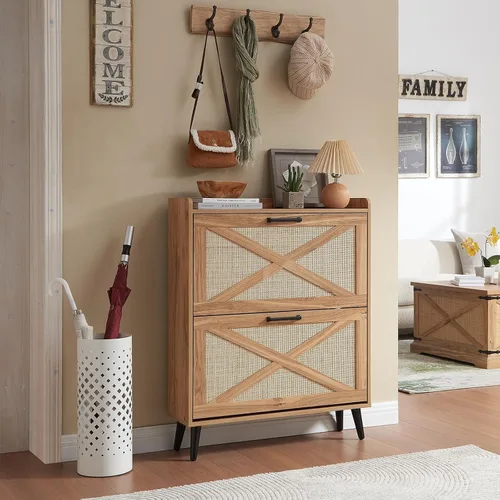 Miniatura 11 de Barnyatoh - Gabinete de almacenamiento de zapatos estilo granja, organizador de zapatos con 2 cajones abatibles y diseño de puerta de granero