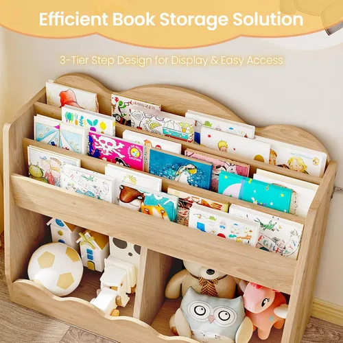Miniatura 3 de CHOEZON Estantería infantil y almacenamiento de juguetes, estantería para niños con 2 cubos de juguetes, estante para libros para habitación