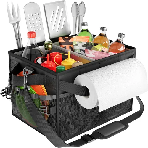 FANGSUN Organizador para Parrilla, Organizador de Barbacoa con Soporte de Toalla de Papel, Organizador de Parrilla para Picnic para Camping al Aire