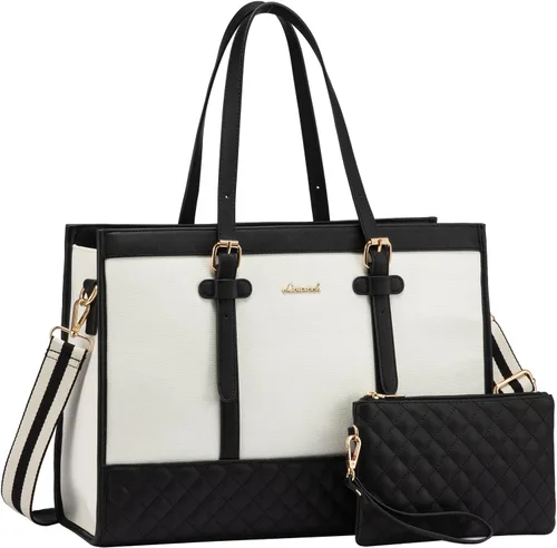 LOVEVOOK Bolsa para Laptop para Mujeres de 15.6 pulgadas Bolsa Tote de Lona para Laptop, Bolsa de Trabajo de Gran Capacidad con Cartera Clutch,