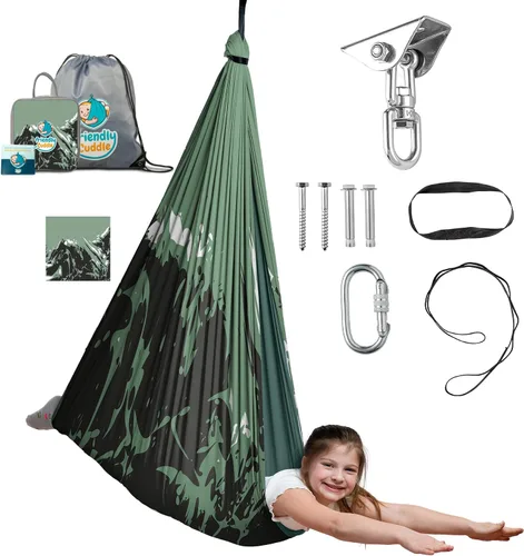 Miniatura 12 de Columpio sensorial de interior para niños o exterior – Soporta 300 libras, doble capa y giro de 360°, columpio hamaca de terapia de compresión