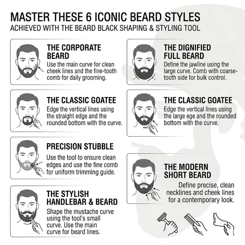 Miniatura 5 de The BEARD BLACK Herramienta de modelado y peinado de barba con peine integrado para una alineación y bordes perfectos, úsalo con un recortador
