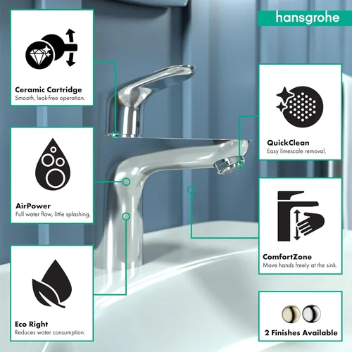 Miniatura 3 de hansgrohe Focus Modern 04371000 - Grifo de lavabo de baño de 1 manija y 1 7 pulgadas de alto, fácil de limpiar, cromado