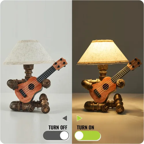 Miniatura 2 de Lámpara de mesa de guitarra robot industrial vintage con bombilla, control remoto, temporizador, regulable, regalos geniales para amantes