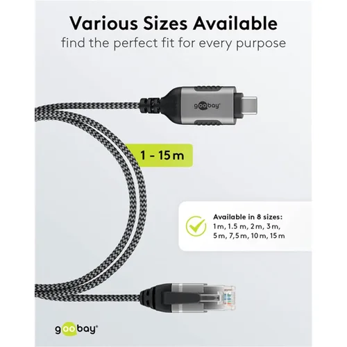 Miniatura 8 de goobay Slim USB-C 3.1 to RJ45 Ethernet CAT 6 Cable Adapter/Stable Wired Internet Connection with Router/Network Switch/USB to RJ45 Adapter/1Gbps