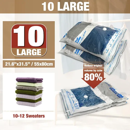 Miniatura 2 de Bolsas de Almacenamiento al Vacío, 10 Bolsas Grandes Ahorradoras de Espacio con Sellado al Vacío, Bolsas de Espacio para Ropa, Mantas, Ropa de Cama