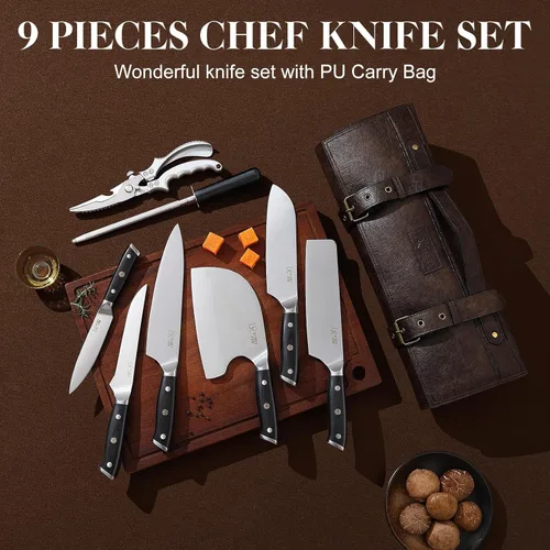 Miniatura 2 de Juego de cuchillos de chef, cuchillo de deshuesado y carnado, cuchillo de carnicero, cuchillo Nakiri de acero de alto carbono de Japón, juego