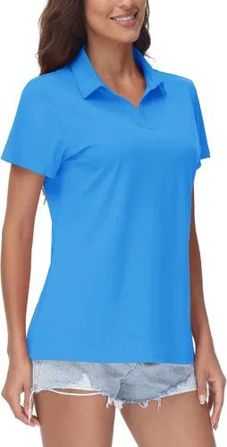 Miniatura 8 de TACVASEN Polo de manga corta con cuello en V para mujer, con protección solar UPF 50+, secado rápido, para golf
