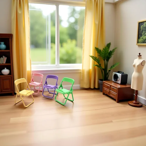 Miniatura 4 de Mini silla plegable de simulación, modelo de casa de muñecas, accesorios de silla plegable, casa de muñecas, accesorios de muebles de plástico
