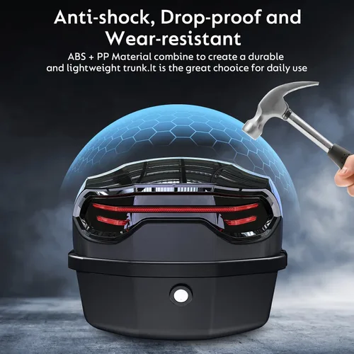 Miniatura 3 de 35L Motorcycle Top Case, Motorcycle Daily Tail Box Trunk Lockable Storage Carrier Plastic Case with Soft Backrest Universal Mounting for Helmet