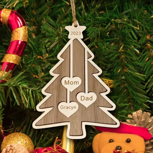 Miniatura 19 de Adorno de Navidad familiar personalizado 2023, adornos de madera para árbol de Navidad con cuerda pequeña, de 1 a 10 nombres personalizados
