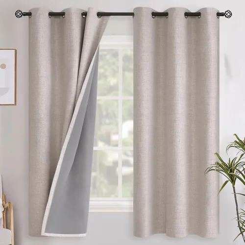 YoungsTex - Cortinas opacas de lino para dormitorio, oscurecimiento de la habitación, cortinas con textura de lino, paneles con aislamiento térmico