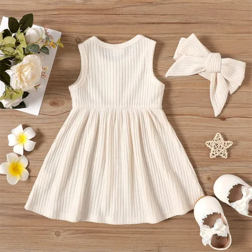 Miniatura 2 de PATPAT Vestido de verano sin mangas para bebé, vestido liso de punto acanalado, falda sin mangas, vestido de verano con diadema
